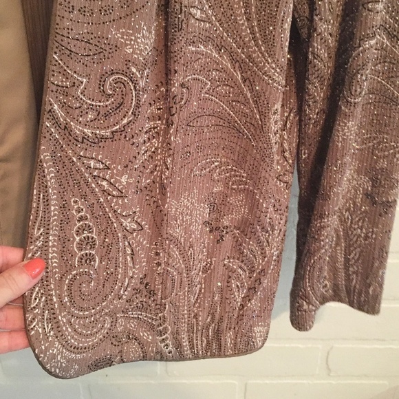 Vintage Formal Cardigan Fairy Bolero Slinky knit Sequin Paisley Taupe Silver L - Picture 6 of 10